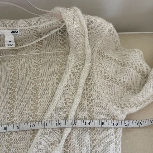 H&M Women’s Ivory Shawl Collar Open Knit Pointelle Wrap Sweater M - Picture 4 of 6